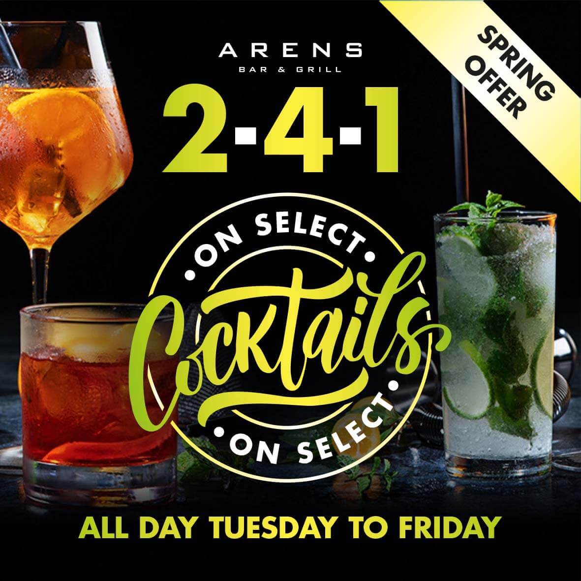 2 for 1 Cocktails at Arenss May